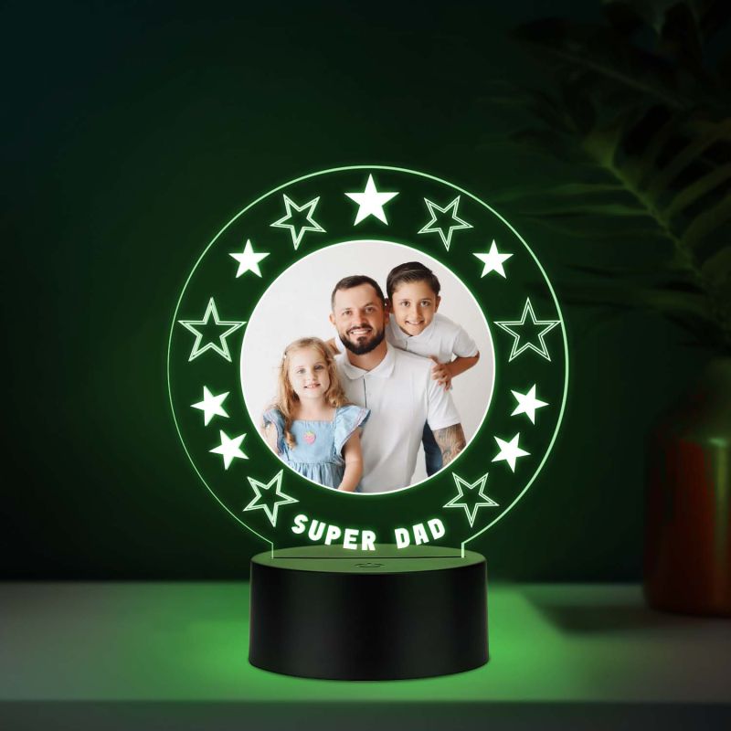 Personalized Super Dad UV Print Photo Multicolor LED Lamp Fathers Day Gift Light